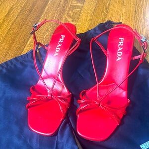 Worn once—Prada heeled leather sandals